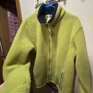 L.L. Bean Chartreuse Teddy Jacket with Dark Blue Trim